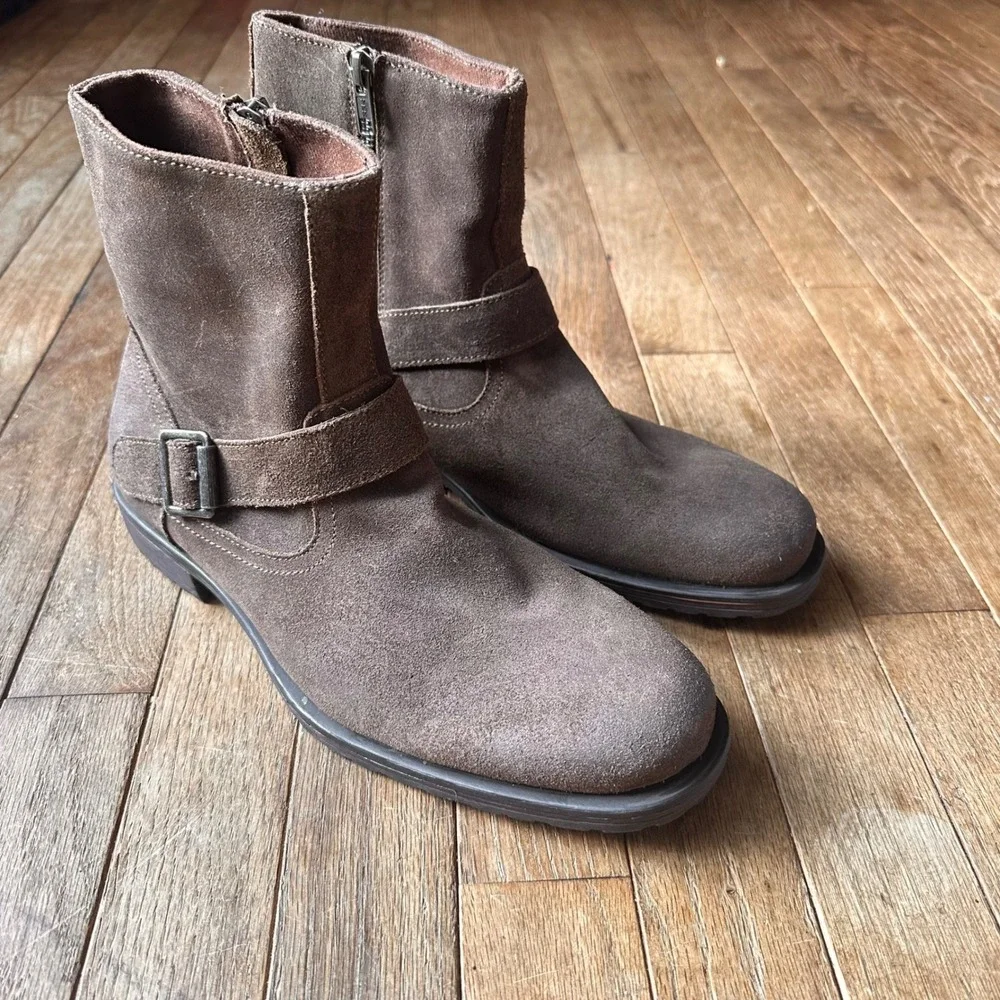 Banana Republic Suede Moto Ankle Boots Mens 8.5 Buckle Brown Rugged Biker Urban